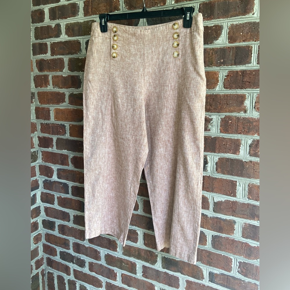 For Cynthia Women’s Linen capris pants, “sailor-style” button finishings, Large